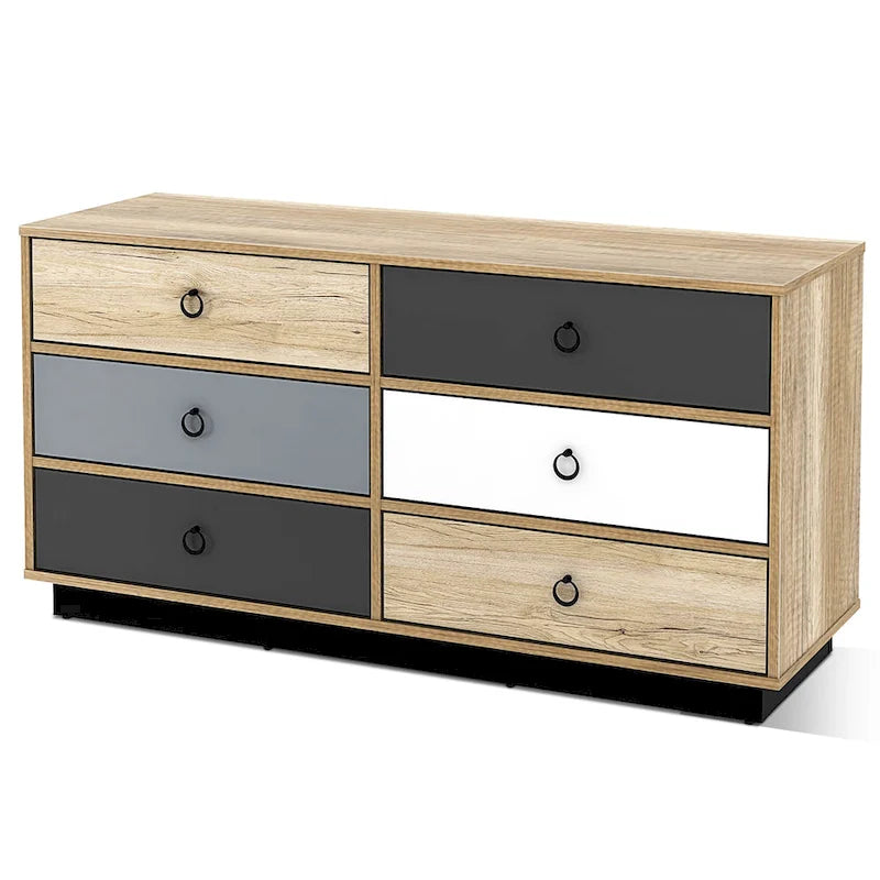 Commode double Costway à 6 tiroirs, tour de rangement d'appoint pour chambre à coucher