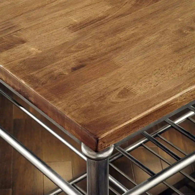 Table utilitaire de cuisine en métal avec plateau en bois massif de style français classique - 52 po L x 25 po P x 36 po H.