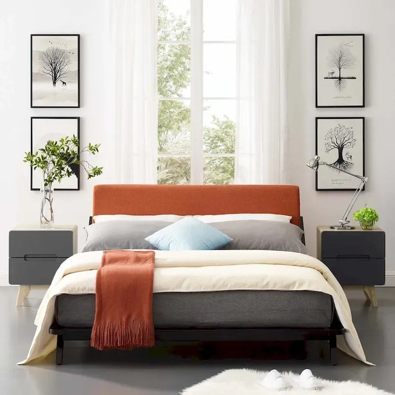 Lit plateforme Luella Queen en tissu rembourré