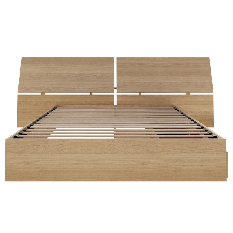 Lit coffre Nordik et tête de lit panoramique, érable naturel