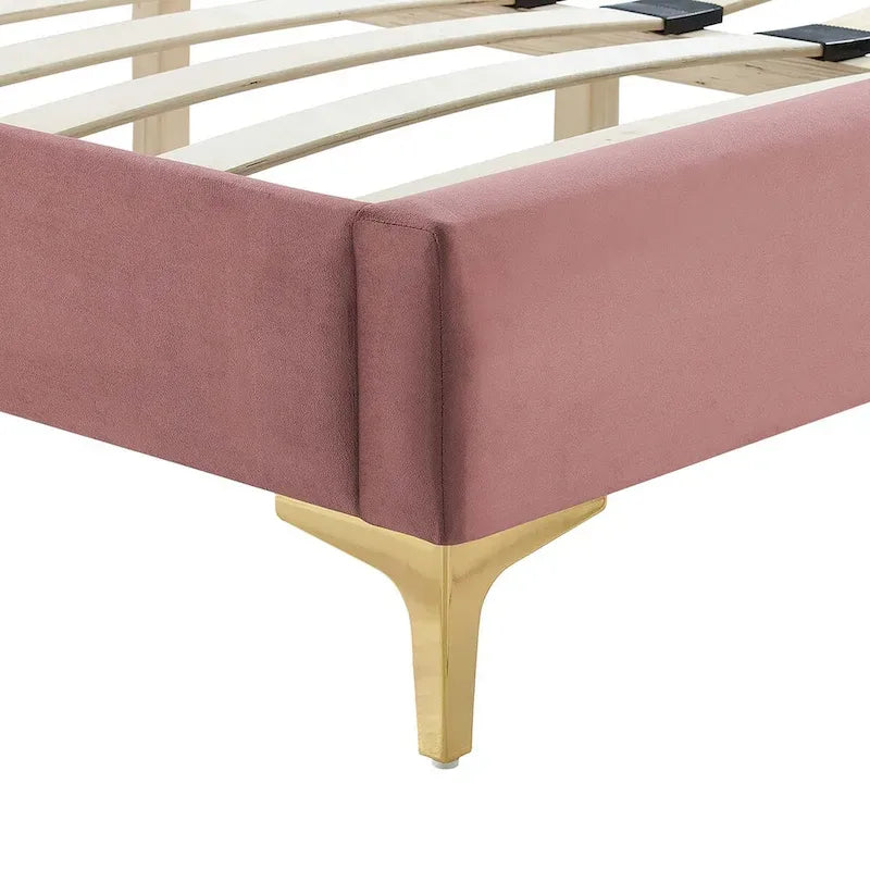 Lit plateforme complet Zahra en velours performant capitonné