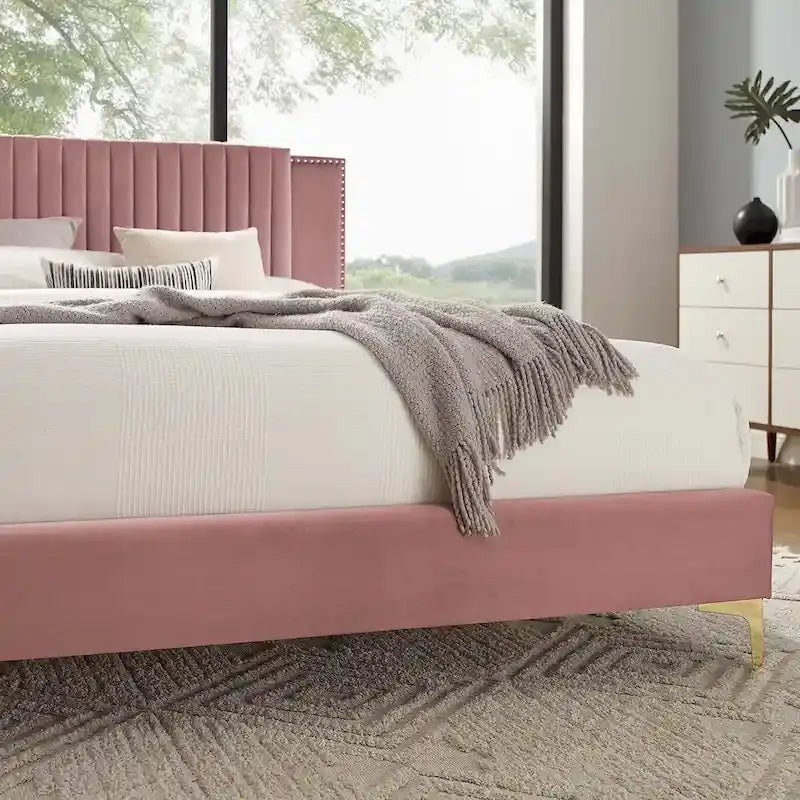 Lit plateforme complet Zahra en velours performant capitonné