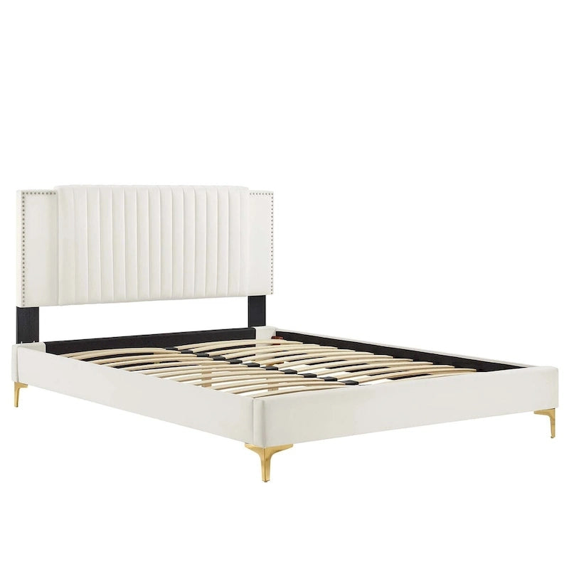 Lit plateforme complet Zahra en velours performant capitonné