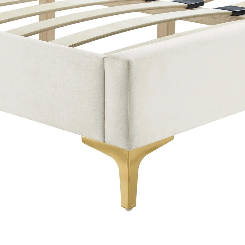 Lit plateforme complet Zahra en velours performant capitonné