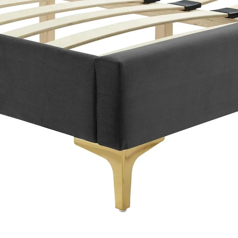 Lit plateforme complet Zahra en velours performant capitonné