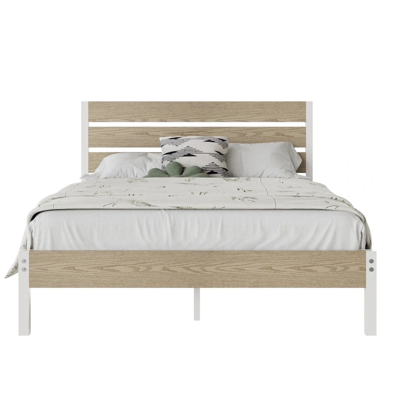 Cadre de lit plateforme Javlergo avec tête de lit en bois, support à lattes métalliques robustes, aucun sommier requis