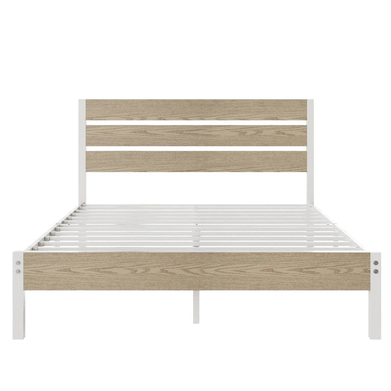 Cadre de lit plateforme Javlergo avec tête de lit en bois, support à lattes métalliques robustes, aucun sommier requis