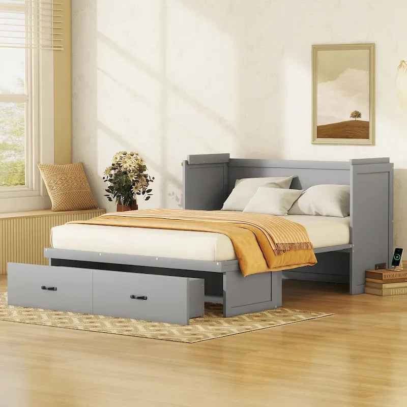 Lit escamotable avec port USB et grand tiroir