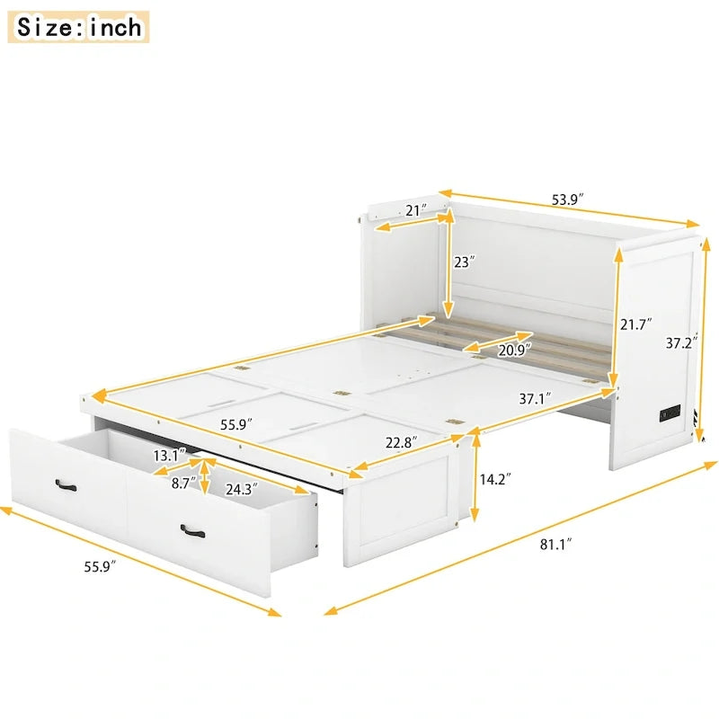 Lit escamotable avec port USB et grand tiroir