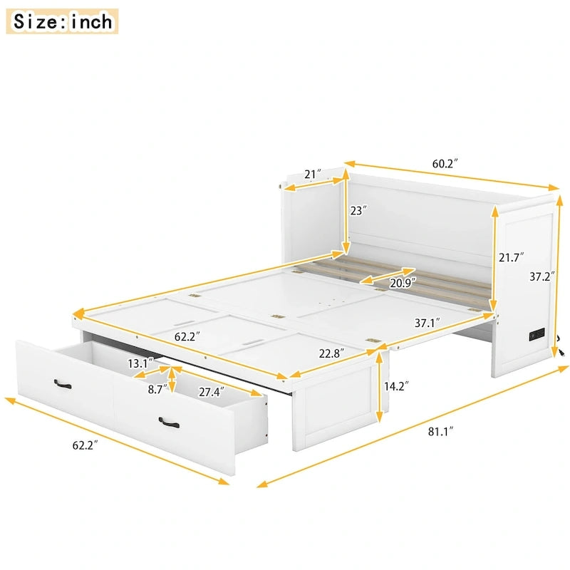 Lit escamotable avec port USB et grand tiroir