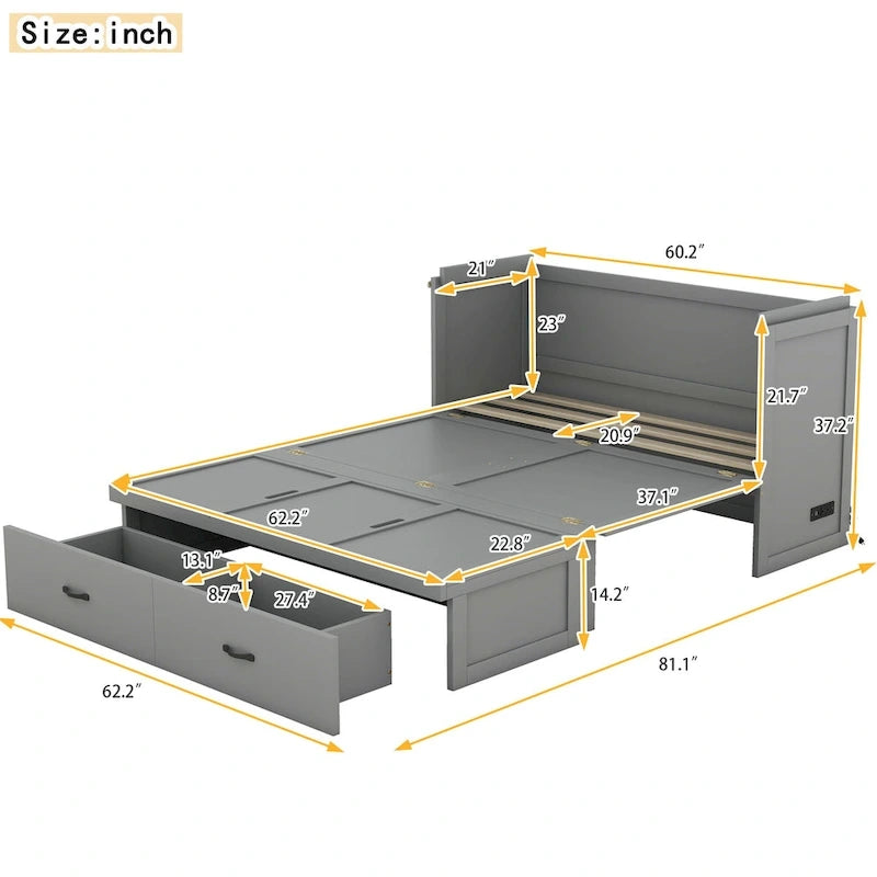 Lit escamotable avec port USB et grand tiroir