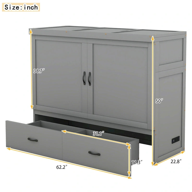 Lit escamotable avec port USB et grand tiroir
