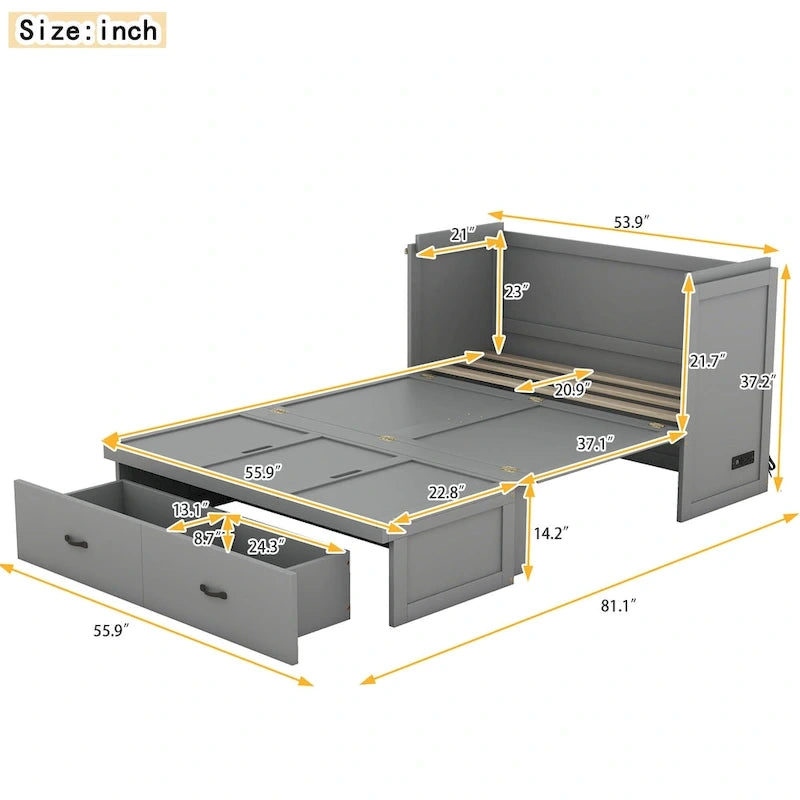 Lit escamotable avec port USB et grand tiroir