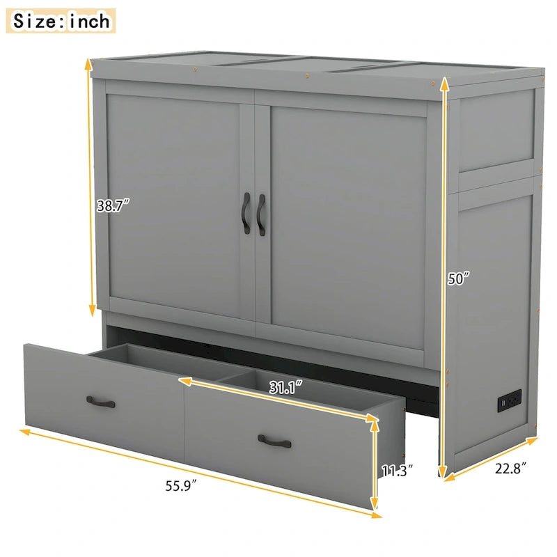 Lit escamotable avec port USB et grand tiroir