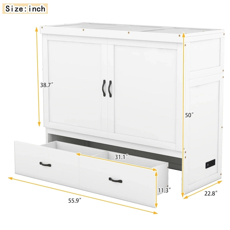 Lit escamotable avec port USB et grand tiroir