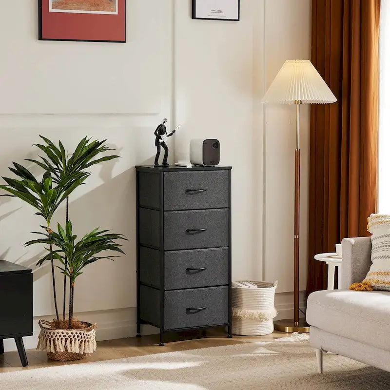 Commode à 4 tiroirs avec structure en métal et plateau en bois