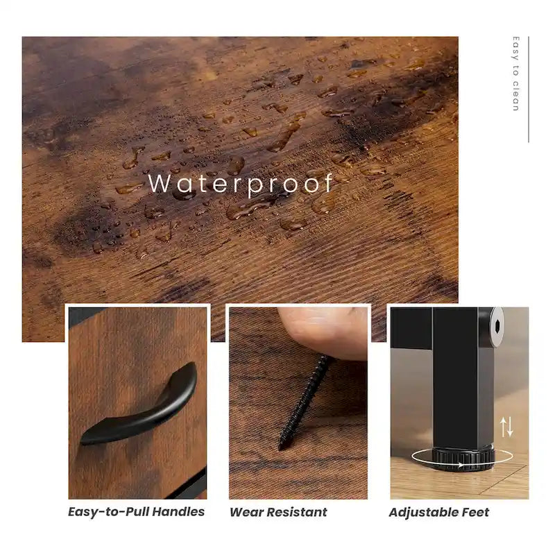 Commode à 4 tiroirs avec structure en métal et plateau en bois