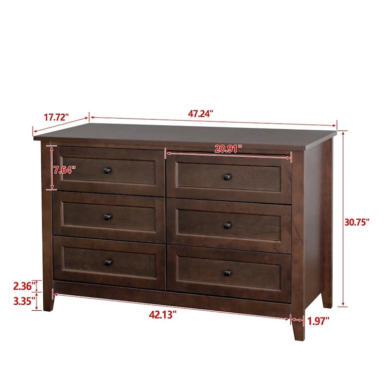 Commode à 6 tiroirs avec poignée ronde rétro
