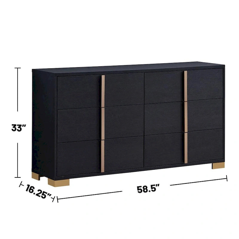 Commode en bois à 6 tiroirs avec quincaillerie en métal