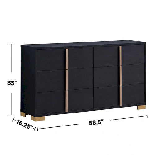 Commode en bois à 6 tiroirs avec quincaillerie en métal