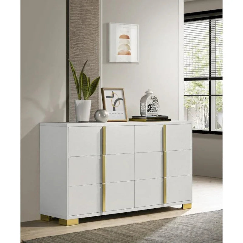 Commode en bois à 6 tiroirs avec quincaillerie en métal