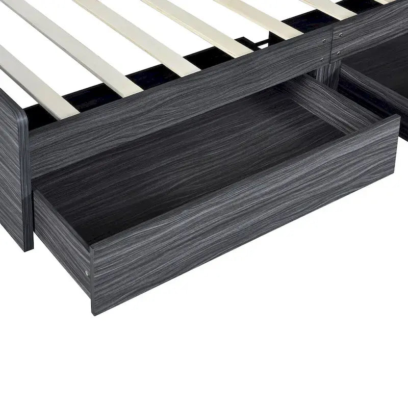 Cadre de lit plateforme de rangement pour lit simple avec étagères et tiroirs