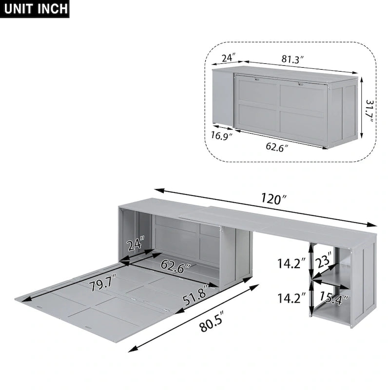 Lit escamotable Queen Size avec bureau pivotant