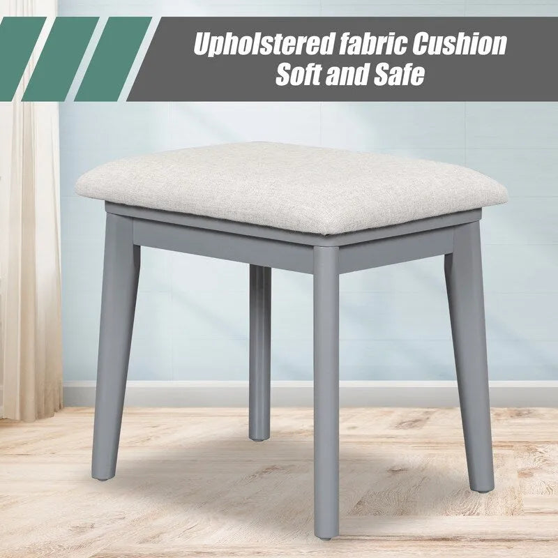 Ensemble coiffeuse moderne Grondin avec miroir rabattable, tabouret rembourré et tiroirs, ensemble de maquillage 2 en 1 pour chambre à coucher