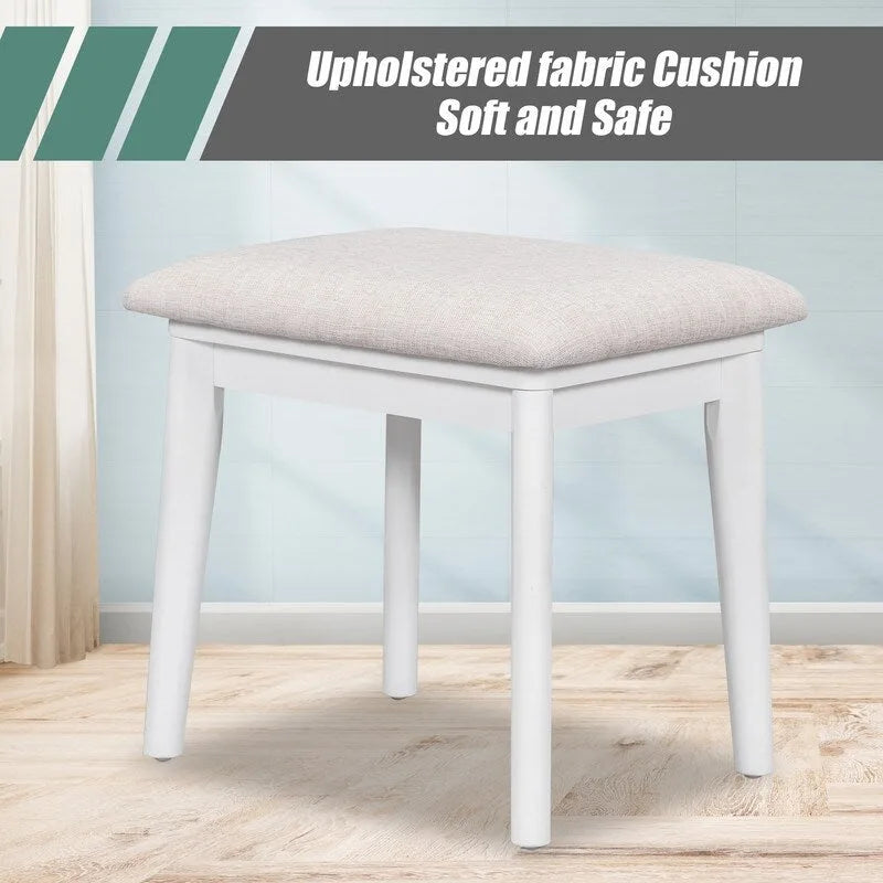 Ensemble coiffeuse moderne Grondin avec miroir rabattable, tabouret rembourré et tiroirs, ensemble de maquillage 2 en 1 pour chambre à coucher