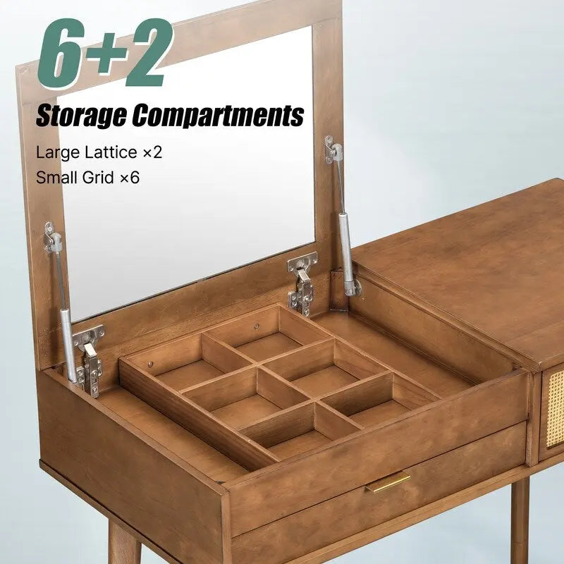 Ensemble coiffeuse moderne Grondin avec miroir rabattable, tabouret rembourré et tiroirs, ensemble de maquillage 2 en 1 pour chambre à coucher