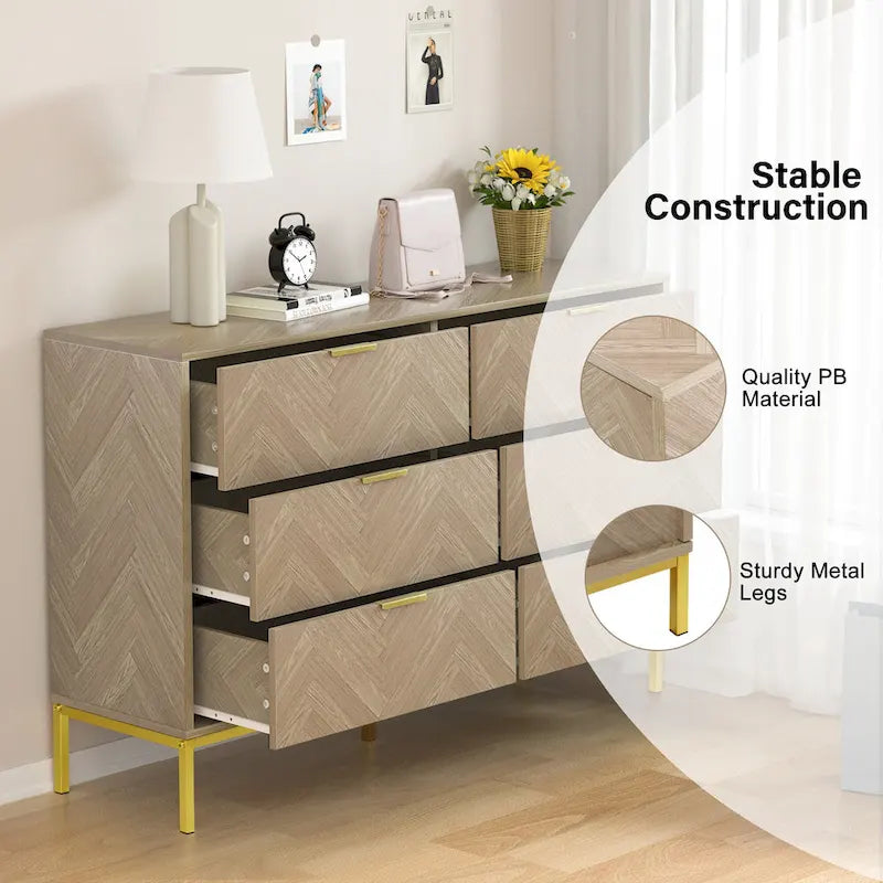 Commode double à 6 tiroirs Anmytek, style moderne en bois, pour chambre ou salon