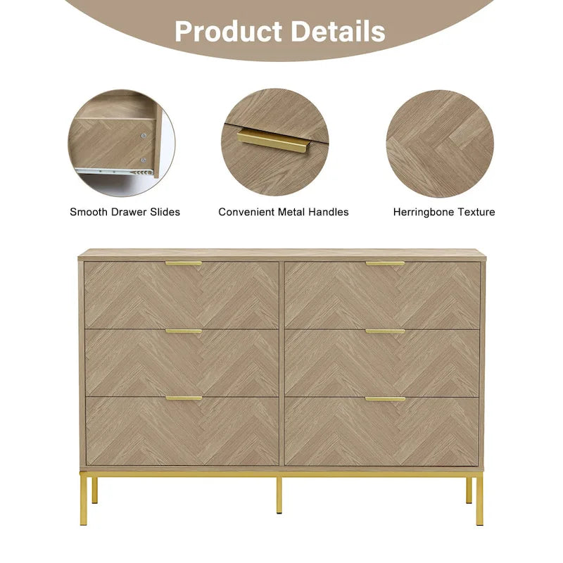 Commode double à 6 tiroirs Anmytek, style moderne en bois, pour chambre ou salon