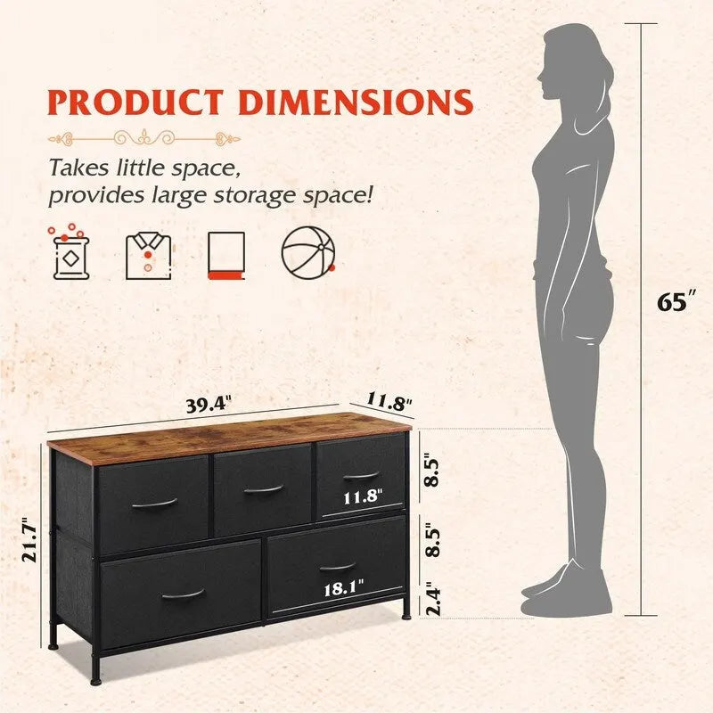 Commode pour chambre à coucher avec 5 tiroirs