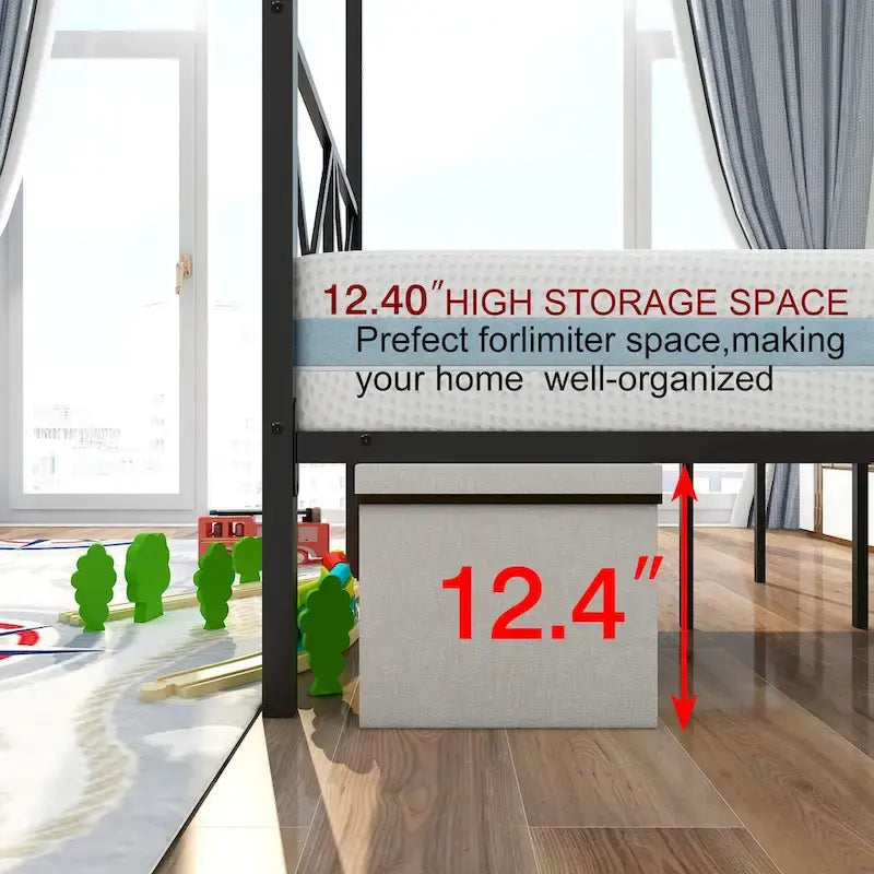 Cadre de lit à baldaquin en métal, cadre de lit plateforme Queen avec cadre en forme de X, noir