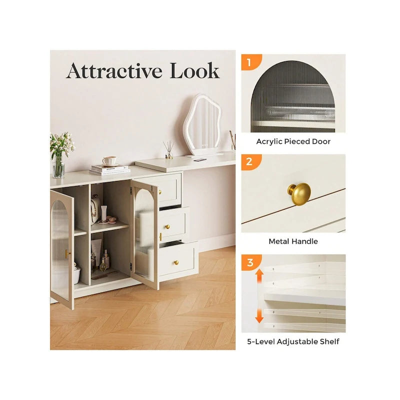 Coiffeuse d'angle extensible Sunvivi à 2 portes, sans miroir