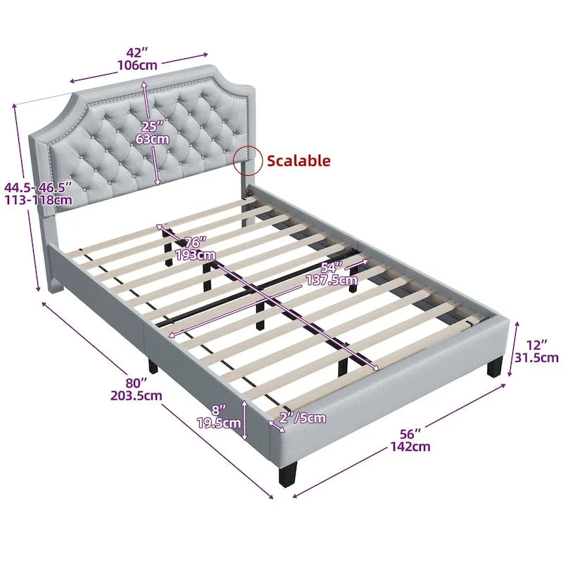 Lit plateforme Moasis en lin capitonné avec tête de lit réglable