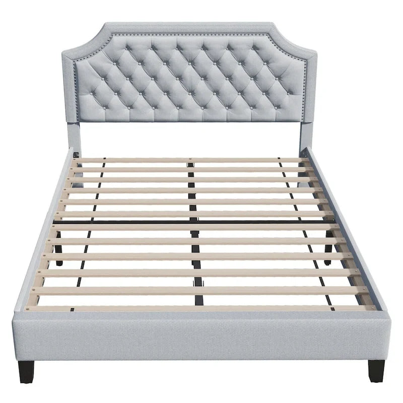 Lit plateforme Moasis en lin capitonné avec tête de lit réglable