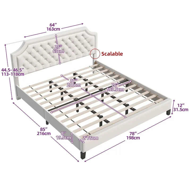Lit plateforme Moasis en lin capitonné avec tête de lit réglable