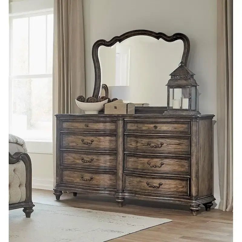 Chambre à coucher traditionnelle 6 pièces finition chêne brun vintage