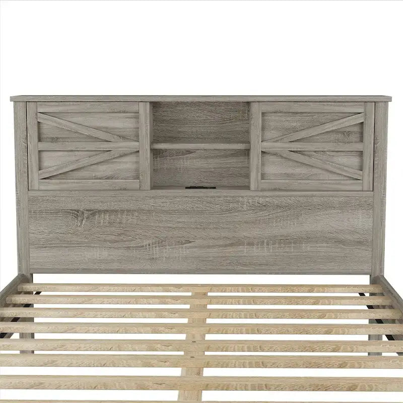 Ensemble de chambre à coucher comprenant un lit plateforme double avec station de recharge, une table de chevet et une commode (ensemble de 3 pièces)