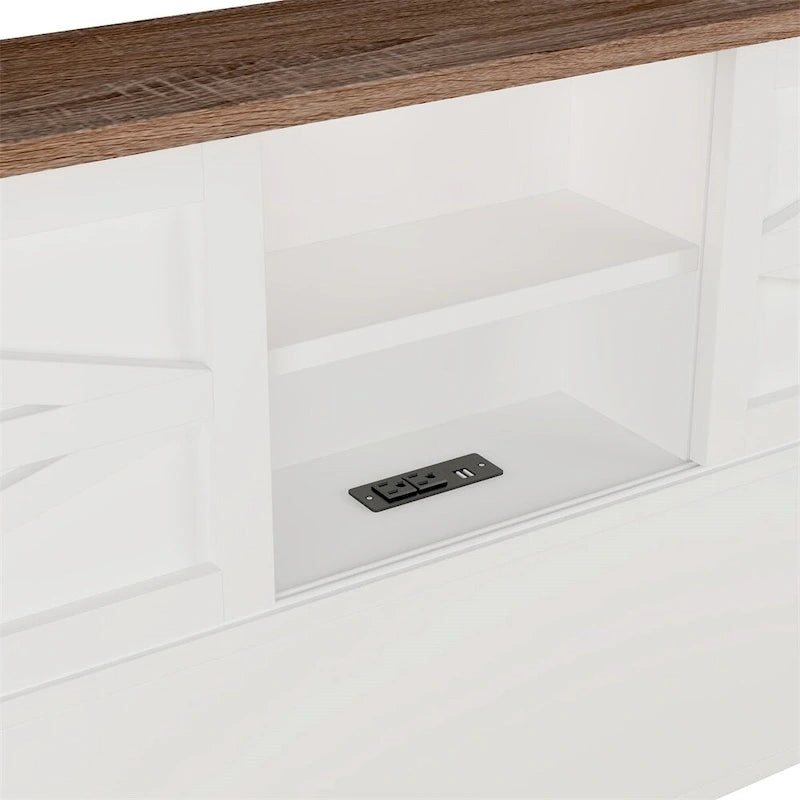 Ensemble de chambre à coucher comprenant un lit plateforme double avec station de recharge, une table de chevet et une commode (ensemble de 3 pièces)