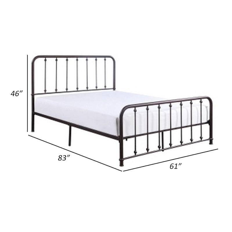 Lit Ken Queen, tête de lit et pied de lit à lattes verticales, métal bronze foncé