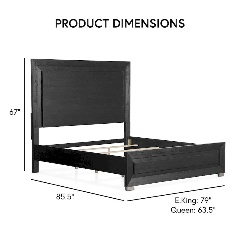 Lit moderne Alaric de Furniture of America, en bois massif noir, avec tête de lit éclairée par LED