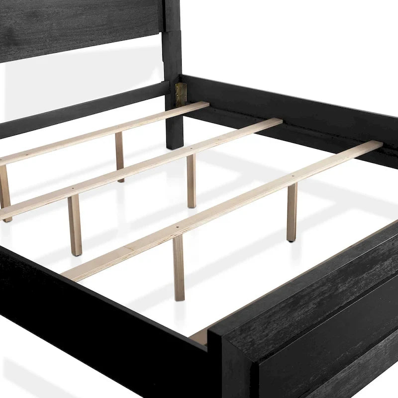 Lit moderne Alaric de Furniture of America, en bois massif noir, avec tête de lit éclairée par LED