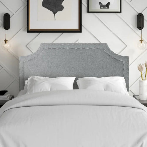 Tête de lit rembourrée en tissu Adeco avec clous décoratifs pour lit Queen