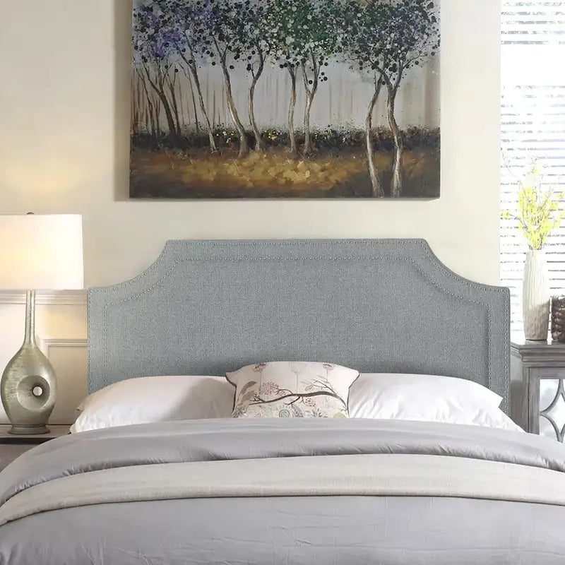 Tête de lit rembourrée en tissu Adeco avec clous décoratifs pour lit Queen