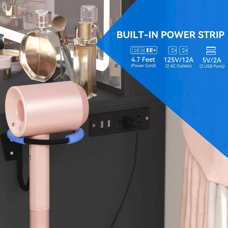 Ensemble coiffeuse Moasis avec éclairage LED, bureau de maquillage et 4 tiroirs - 90 cm (L) x 40 cm (l) x 136 cm (H)