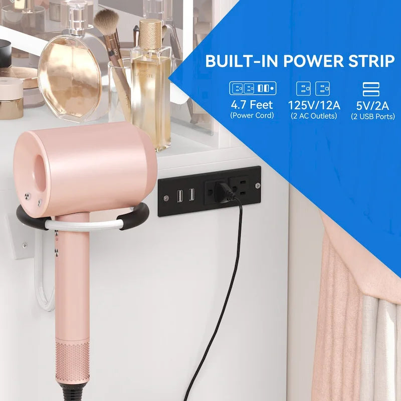 Ensemble coiffeuse Moasis avec éclairage LED, bureau de maquillage et 4 tiroirs - 90 cm (L) x 40 cm (l) x 136 cm (H)