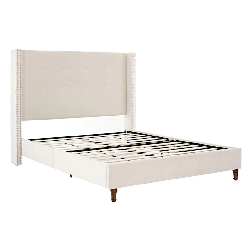 Lit Queen/King capitonné avec tête de lit haute CUSchoice (sommier non requis)