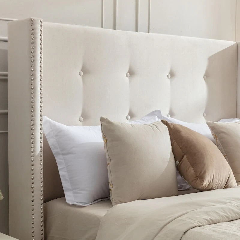 Lit Queen/King capitonné avec tête de lit haute CUSchoice (sommier non requis)